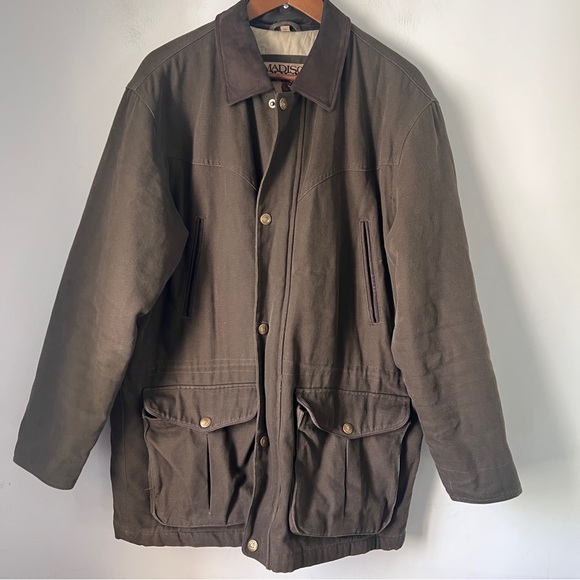 Madison Creek Khaki Field Coat with Brown Accents Chore Jacket Medium